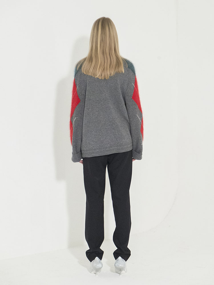 Argyle Angora Point Cardigan - GRAY