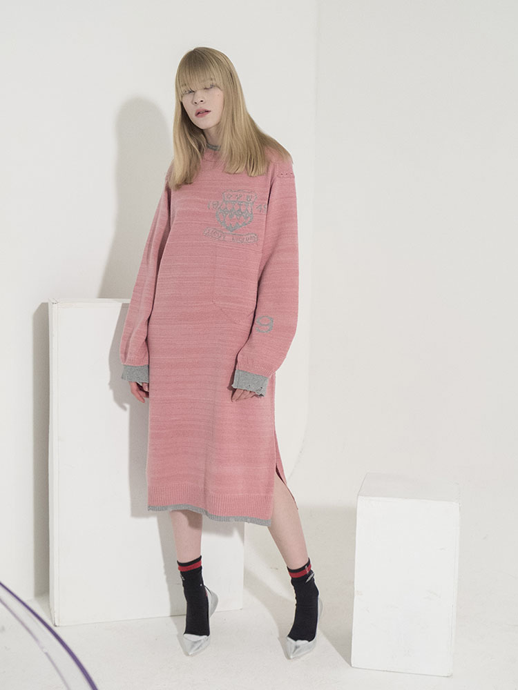 Jacquard-Point Oversized Long Dress - PINK