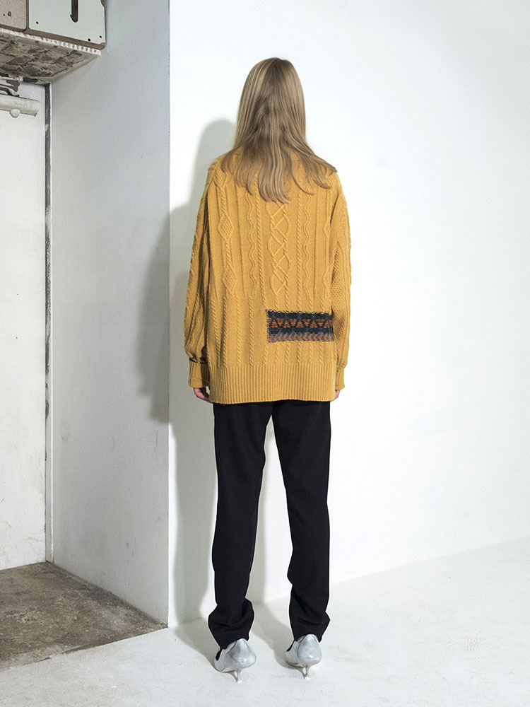 Cable Multi-Jacquard Half-Neck Pullover - YELLOW