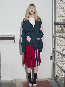 Argyle Angora Point Cardigan - D/GREEN