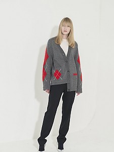 Argyle Angora Point Cardigan - GRAY