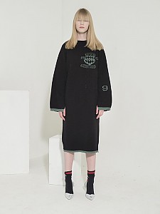Jacquard-Point Oversized Long Dress -BLACK