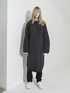 Jacquard-Point Oversized Long Dress -GRAY