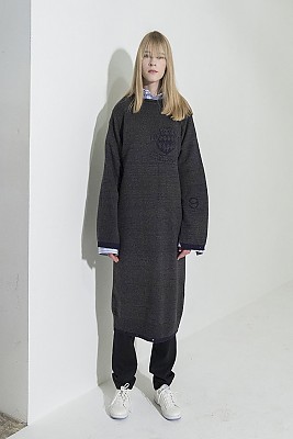 Jacquard-Point Oversized Long Dress -GRAY