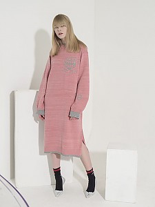 Jacquard-Point Oversized Long Dress - PINK