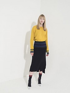Unbalance Ribbed-Waist Knit Skirt -BLACK