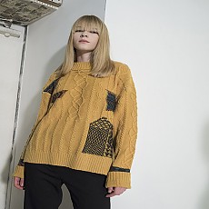 Cable Multi-Jacquard Half-Neck Pullover - YELLOW