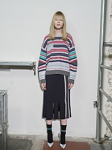 Multi-Colored Stripe Jacquard Pullover - L/GRAY