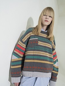 Multi-Colored Stripe Jacquard Pullover - D/GRAY