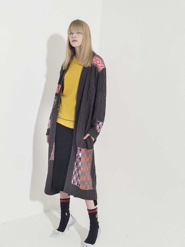 Cable Multi-Jacquard Long Cardigan - D/GRAY