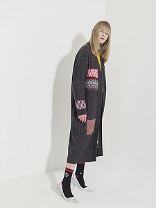 Cable Multi-Jacquard Long Cardigan - D/GRAY