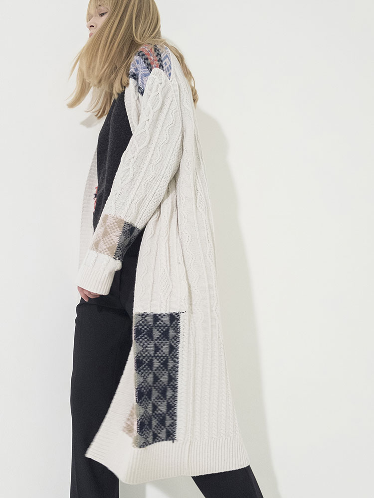 Cable Multi-Jacquard Long Cardigan - IVORY