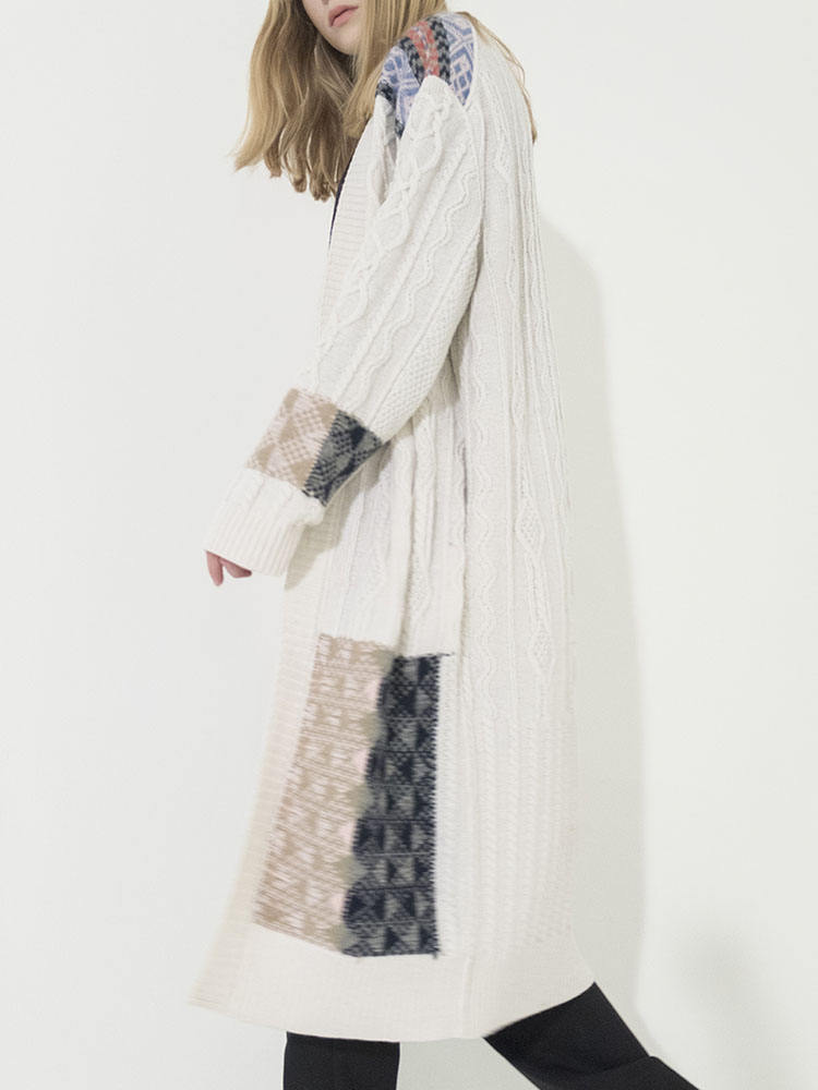 Cable Multi-Jacquard Long Cardigan - IVORY