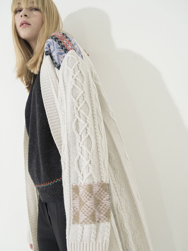 Cable Multi-Jacquard Long Cardigan - IVORY
