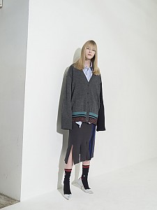 Flared Sleeve Color-Block Cardigan - GRAY