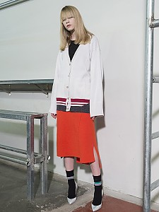 Flared Sleeve Color-Block Cardigan -IVORY