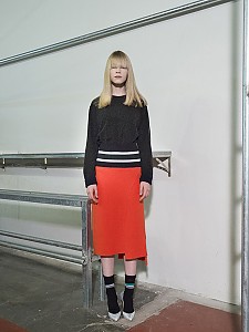 Unbalance Ribbed-Waist Knit Skirt - ORANGE