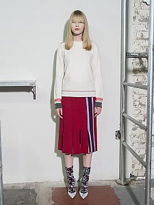 Vertical Stripes Intarsia Knit Skirt -RED