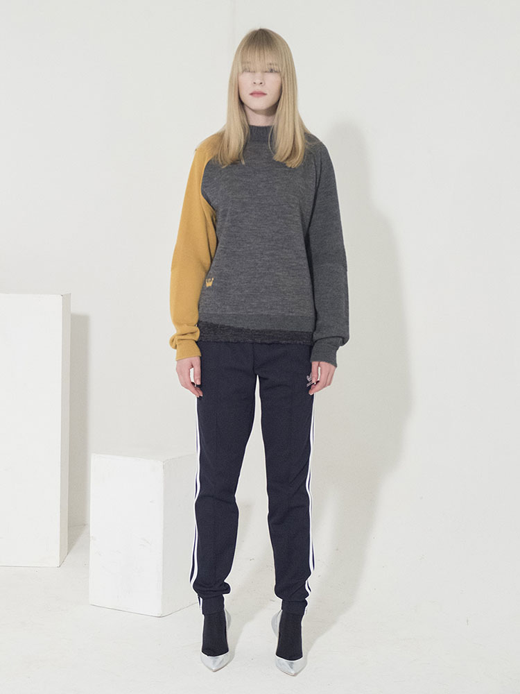 Sleeve Color-Block Basic Pullover - GRAY