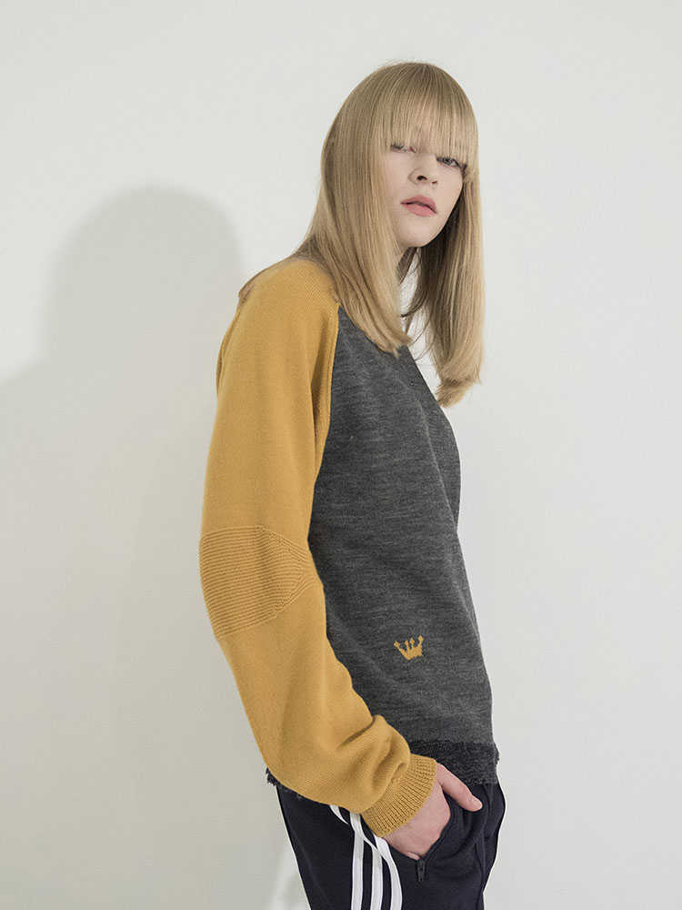 Sleeve Color-Block Basic Pullover - GRAY