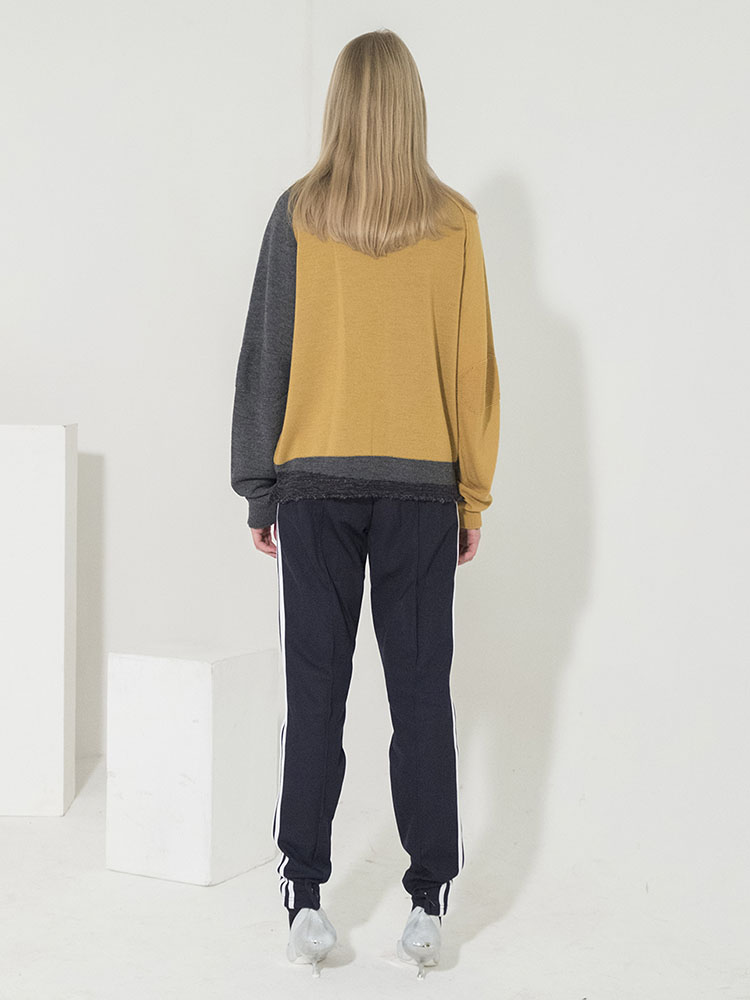 Sleeve Color-Block Basic Pullover - GRAY