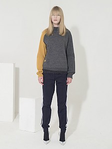 Sleeve Color-Block Basic Pullover - GRAY