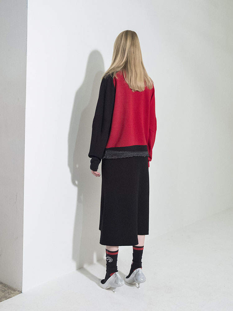 Sleeve Color-Block Basic Pullover - NAVY